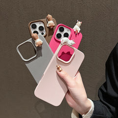 Cute 3D Cartoon Lying Cat Lychee Pattern Leather iPhone Case