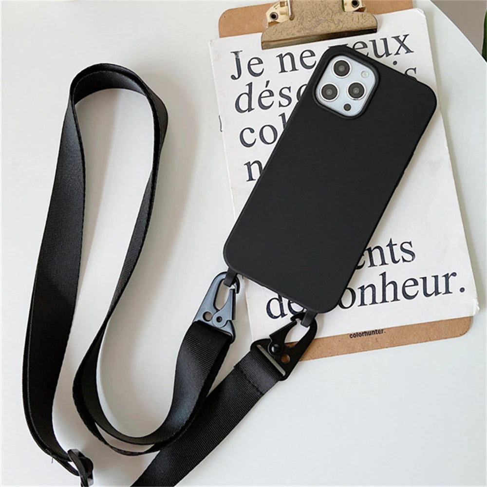 Crossbody Necklace Strap Lanyard Matte Silicone iPhone Case