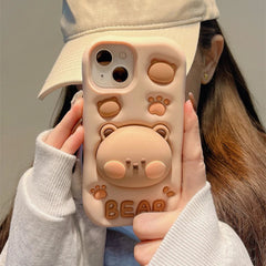 Lovely 3D Bear Hidden Holder Stand Silicone iPhone Case