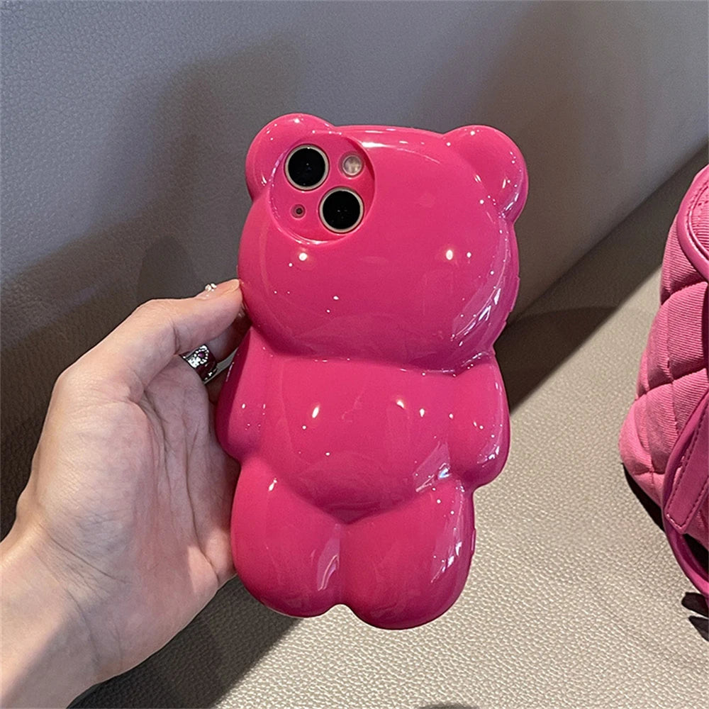 Cute 3D Cartoon Bear Pink iPhone Case
