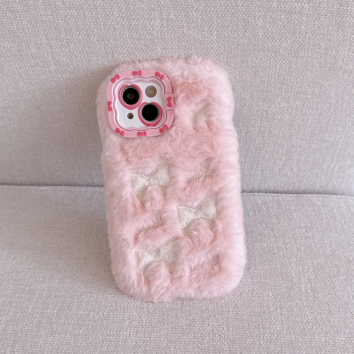 Cute Embroidered Bow Plush iPhone Case