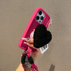 3D Cute Plush Love Heart Holder Stand iPhone Case