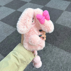 3D Pink Bow Long Ear Bunny Plush iPhone Case