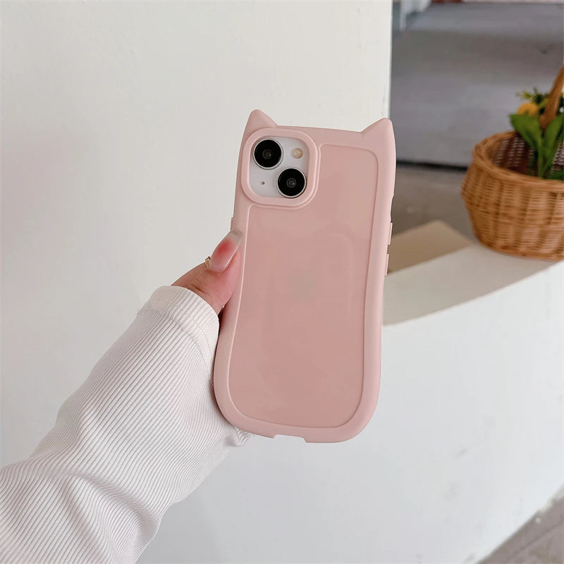 Cute 3D Kitten Cat Ears Solid Color iPhone Case