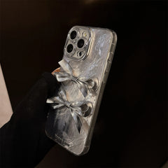 Stereoscopic Silvery Bowknot With Camera Glass Film iPhone Case