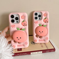 3D Summer Fruit Peach Bracket Soft Silicone iPhone Case