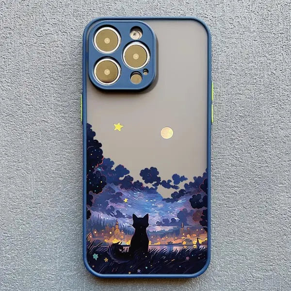 Artistic Black Cat Starry Night iPhone Case