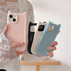 Cute 3D Kitten Cat Ears Solid Color iPhone Case