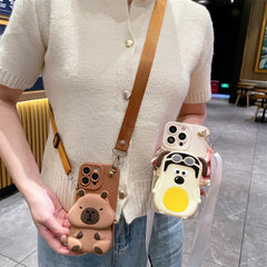 3D Cartoon Capybara Crossbody Strap Coin Wallet Lipstick Bag iPhone Case