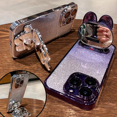 Glitter Gradient Plating Rabbit Mirror with Holder iPhone Case