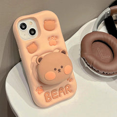Lovely 3D Bear Hidden Holder Stand Silicone iPhone Case