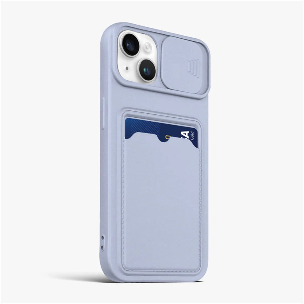 Sliding Lens Protect Card Slot Holder Wallet iPhone Case