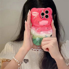 Cartoon 3D Cute Watermelon Bear Silicone iPhone Case