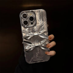 Stereoscopic Silvery Bowknot With Camera Glass Film iPhone Case