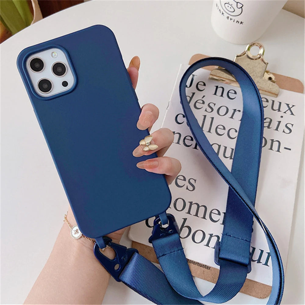 Crossbody Necklace Strap Lanyard Matte Silicone iPhone Case