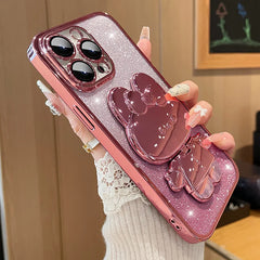 Glitter Gradient Plating Rabbit Mirror with Holder iPhone Case
