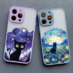 Artistic Black Cat Starry Night iPhone Case