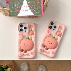 3D Summer Fruit Peach Bracket Soft Silicone iPhone Case