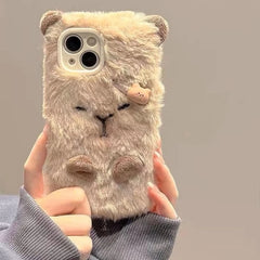 Cute Plush Embroidered Capybara iPhone Case