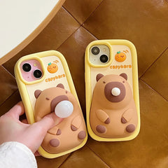 3D Cute Cartoon Blow Bubbles Capybara iPhone Case