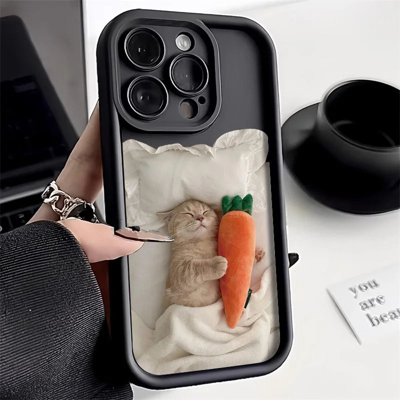Candy Color Cute Cat Silicone iPhone Case
