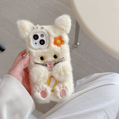Cute Flower Cat Plush iPhone Case